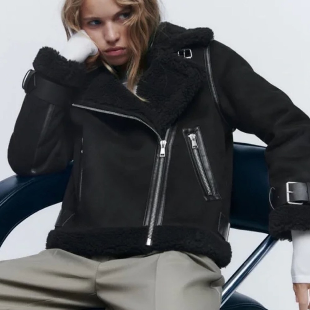 Zara Double-Faced Cropped Strap Detail Jacket